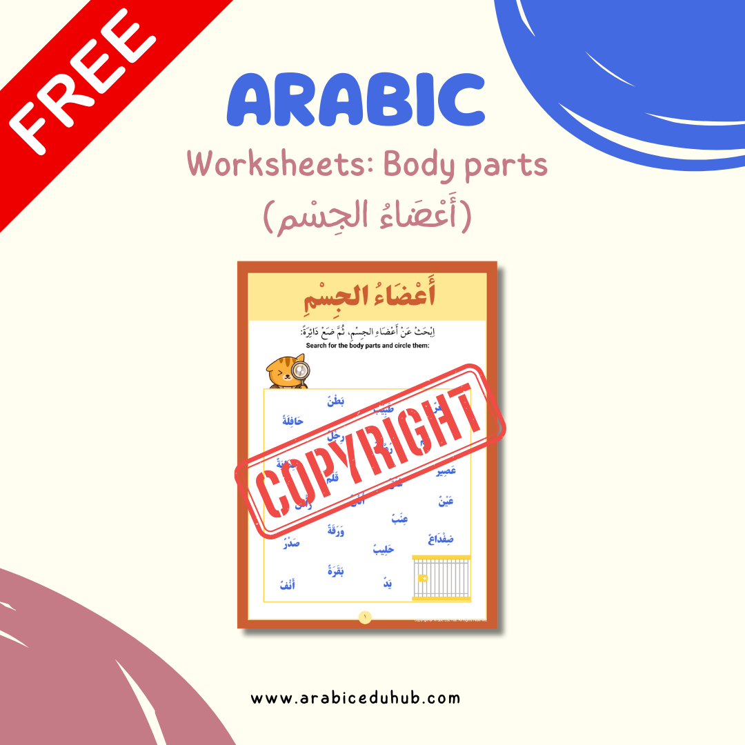 Arabic Worksheet: Body parts (أَعْضَاءُ الجِسْم)
